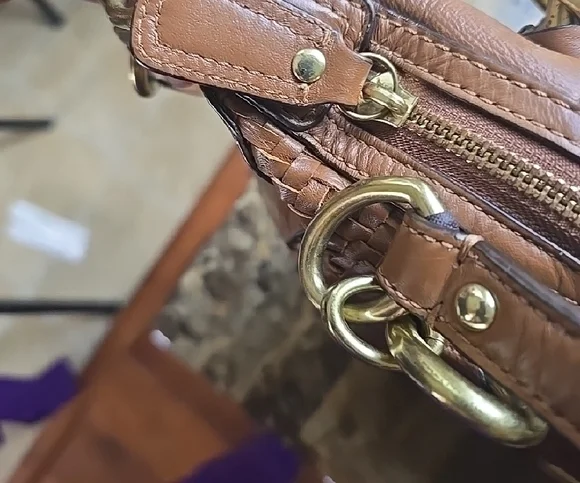 Coach Kristin Brown Woven Leather Handbag - Picture 7 of 9